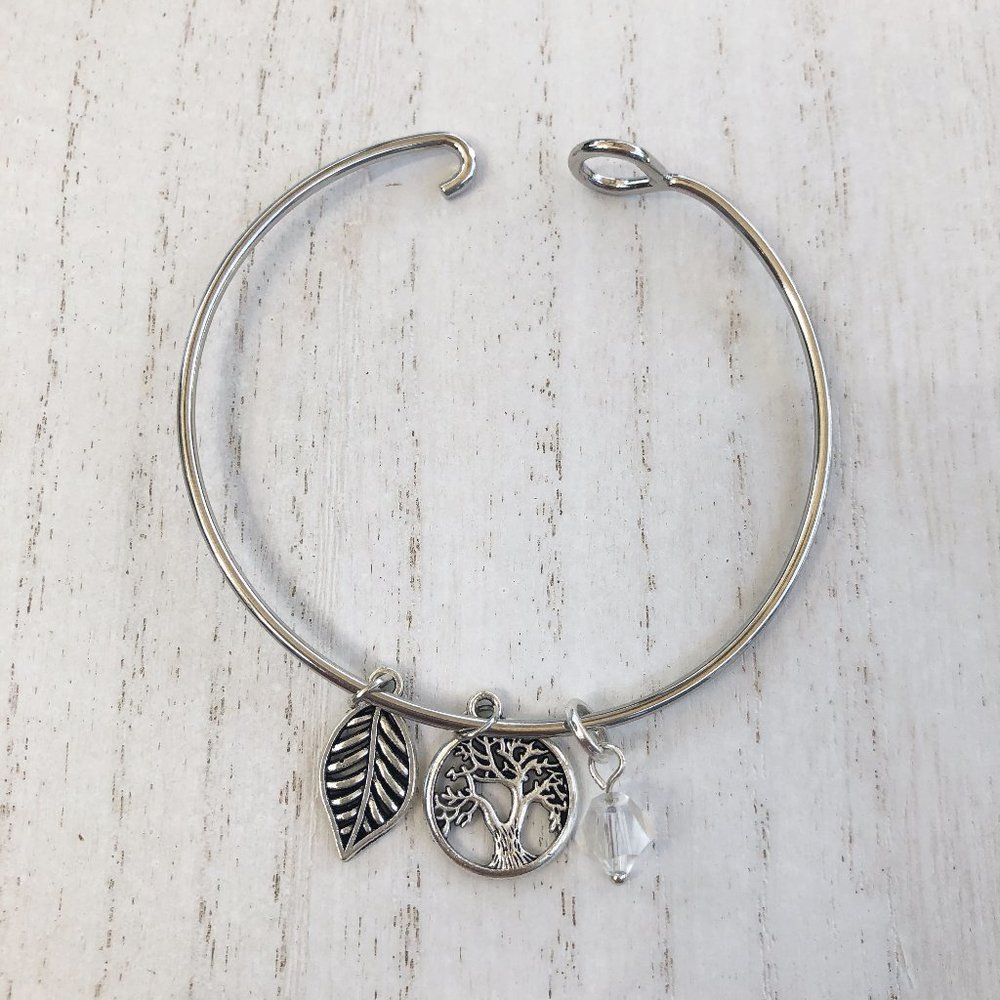 Silver Bangle Bracelet w/ Charms - Picture 3 of 4